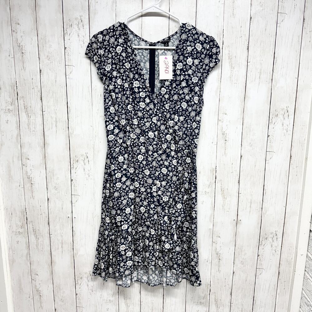 J. Crew Mercantile Dress Women Size 2 Floral Pattern V-Neck Faux Wrap Front Midi